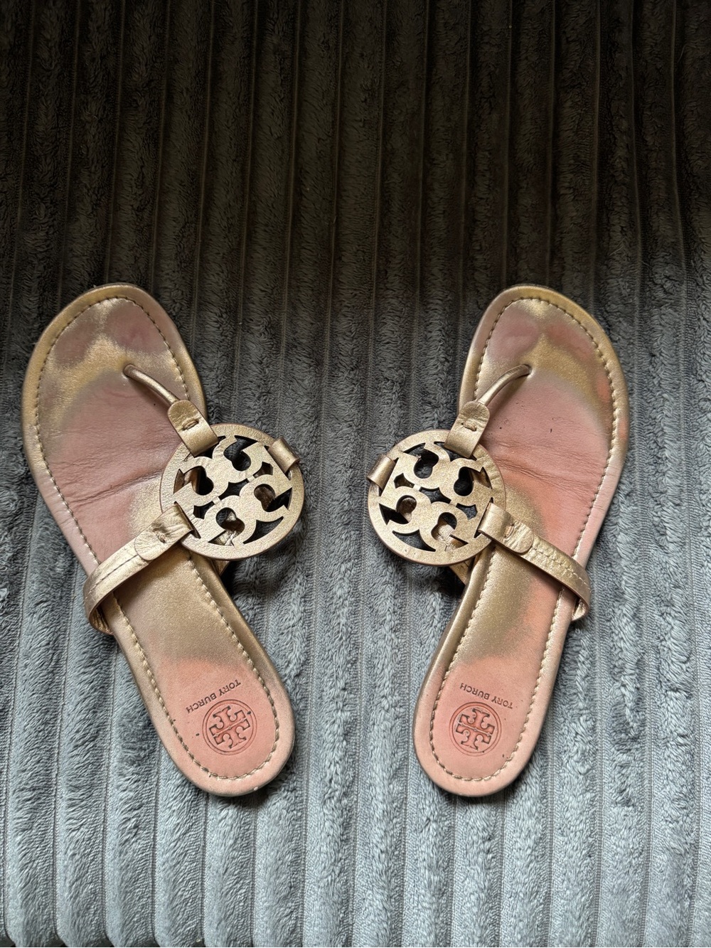 Tory Burch Metallic Gold Miller Logo Thong Sandals